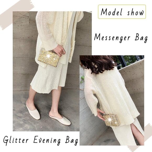 ⚡ Women\'s Glitter Double Sided Diamond Evening Clutch Crossbody Gold Bag